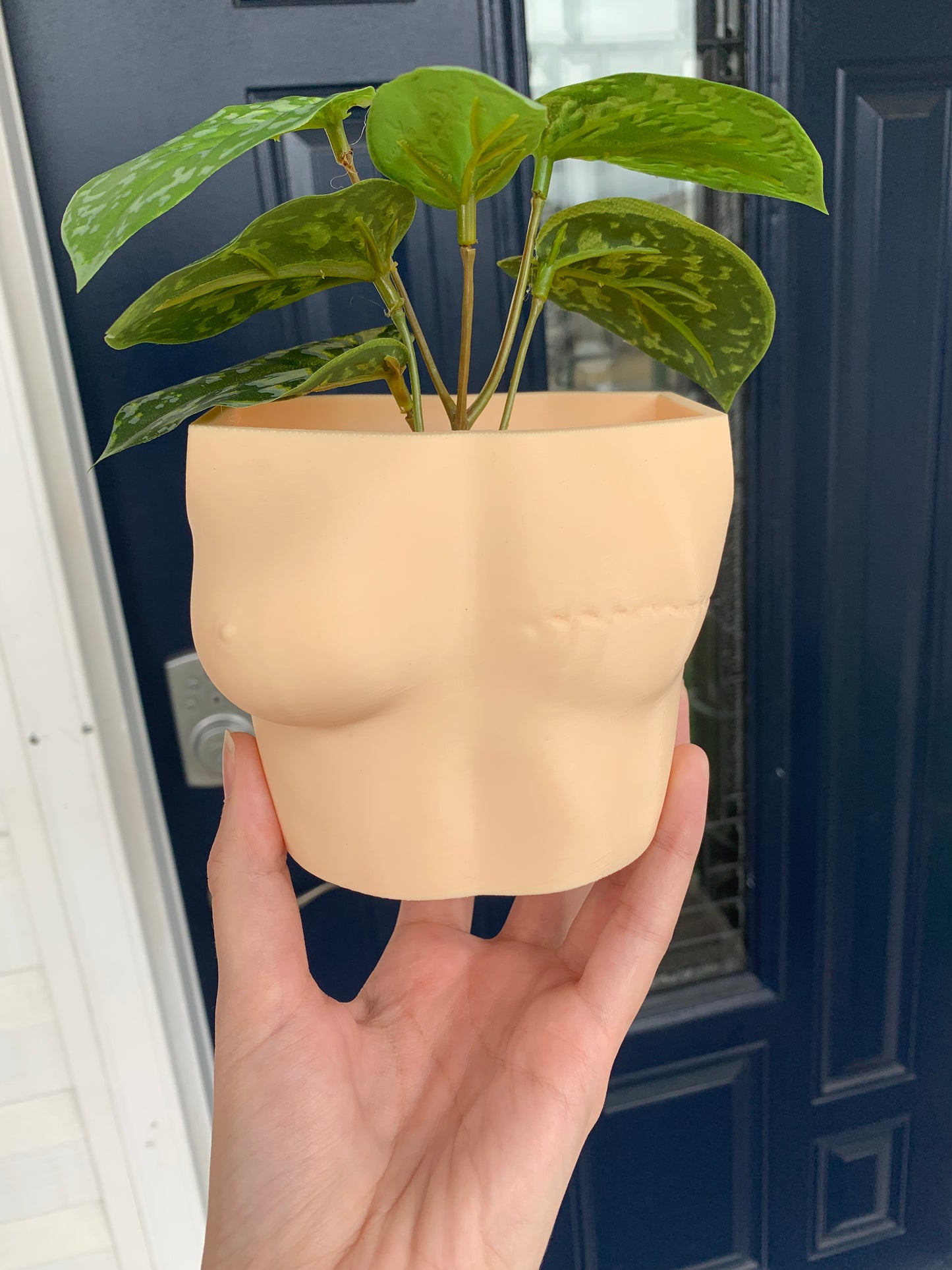Female bust plant pot with single mastectomy scar